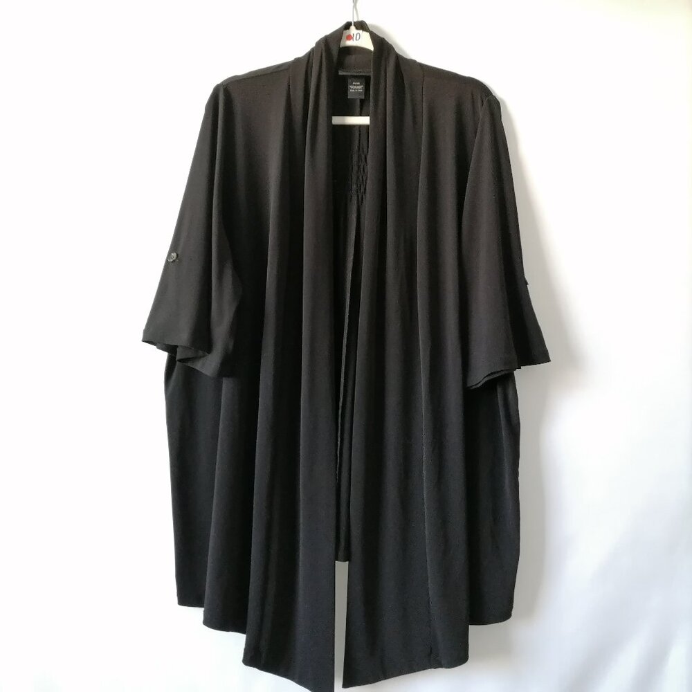Lane Bryant Womens Black Open Front Roll Tab Sleeve Cardigan Sweater Size 22/24